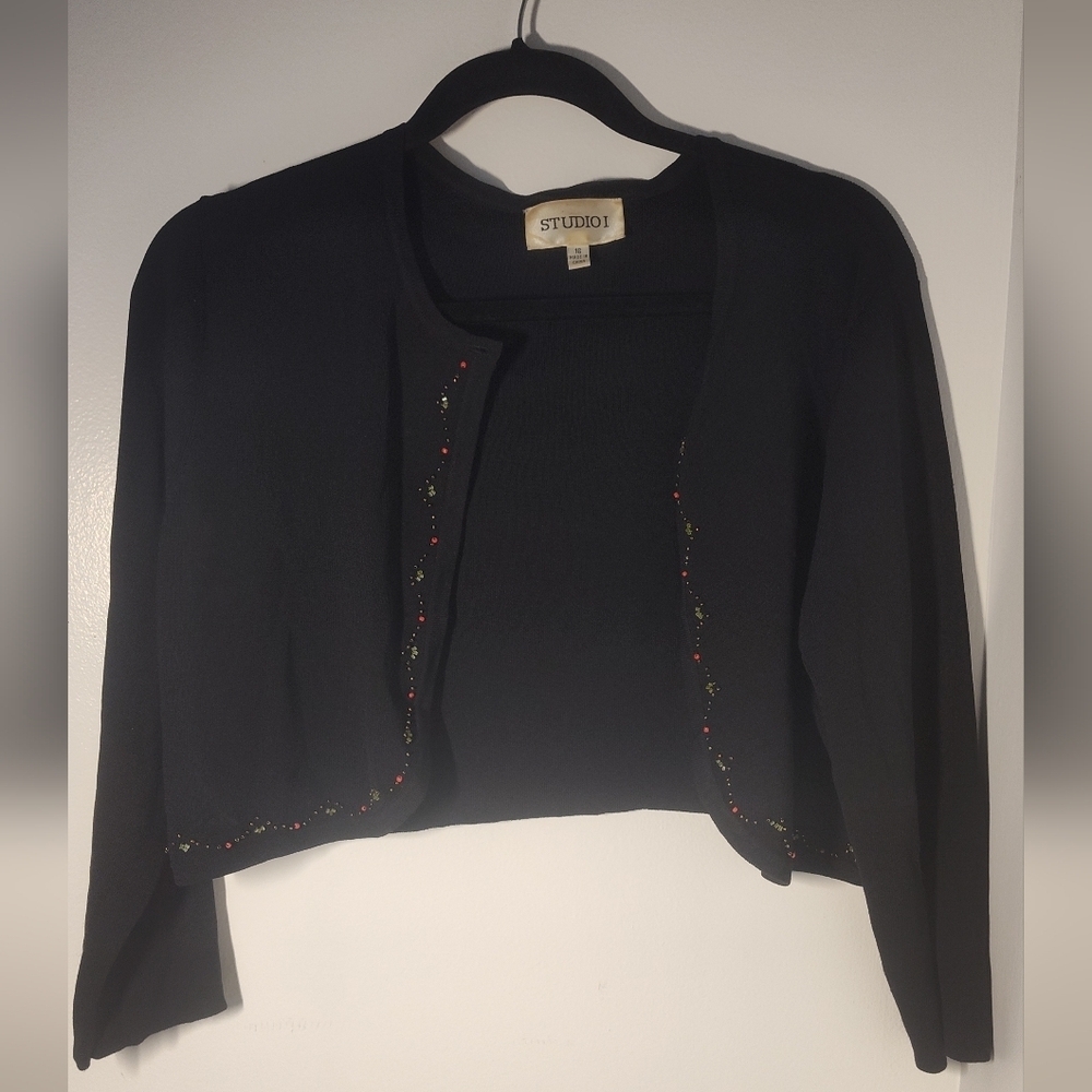 Studio Black Cardigan with Beaded Detail Size 16 #655